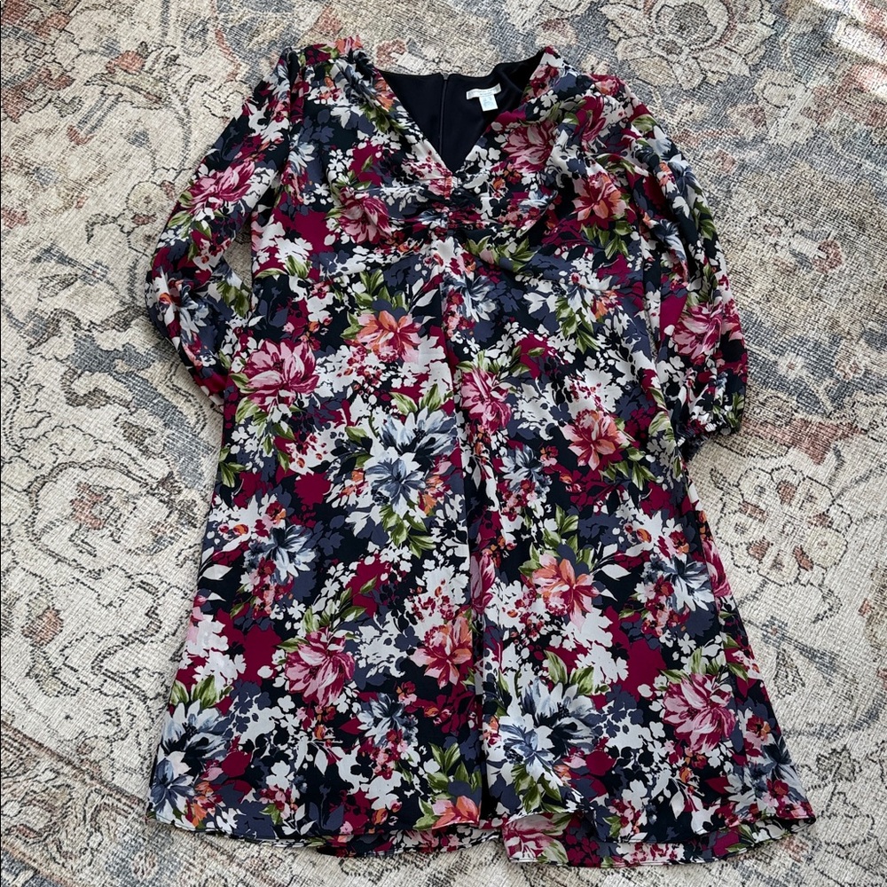 London Times Floral A-Line Dress in Navy, Burgundy, Green, White